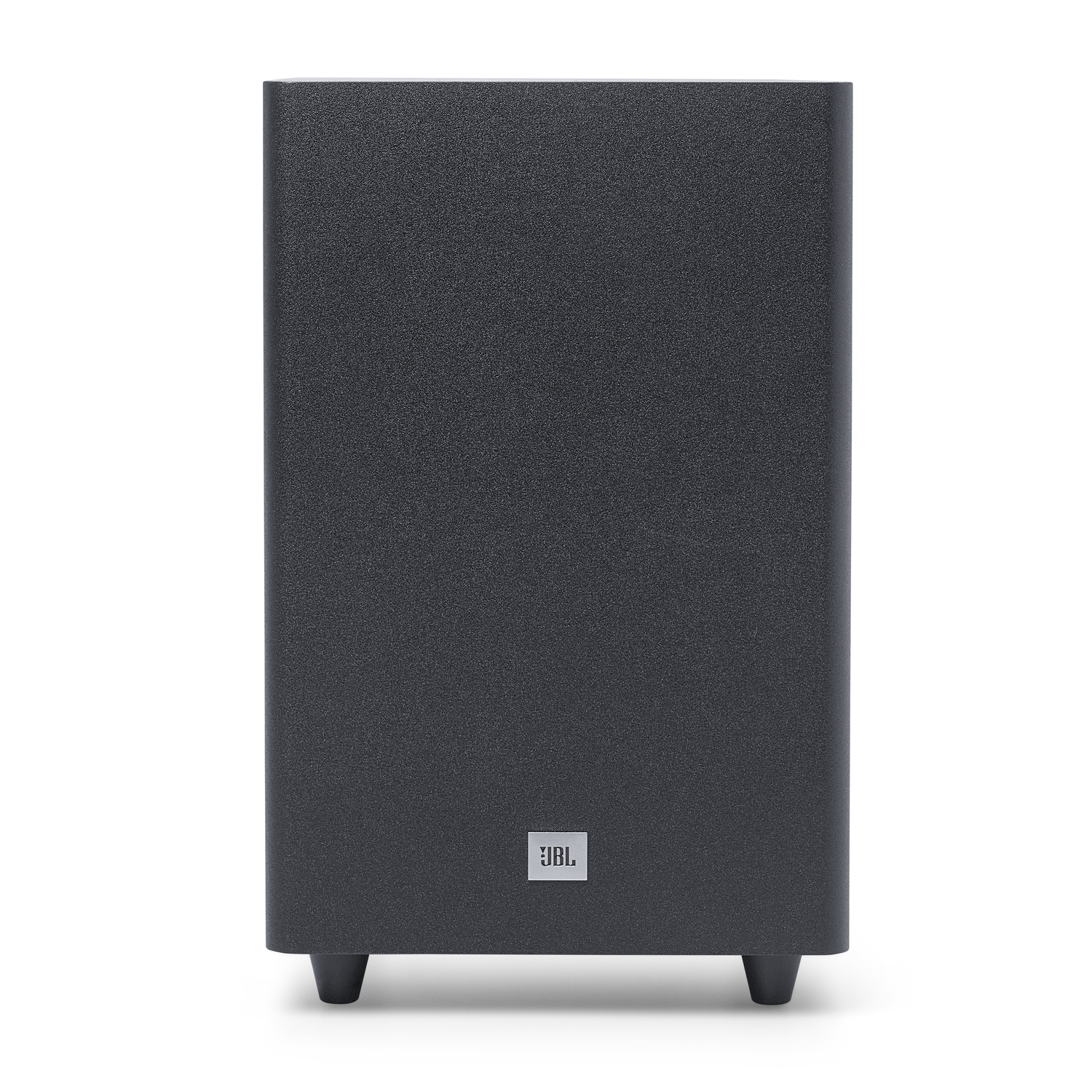 Een zwarte JBL subwoofer met het JBL-logo onderaan.