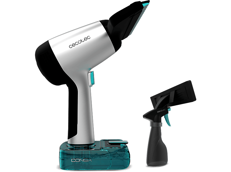 Limpiacristales - Cecotec Conga Rockstar 3700 Glass, 3 en 1, 50 ml, 30 min, 15 W, Pulveriza, Limpia, Aspira, 220 mm, Incluye botella, Black Silver