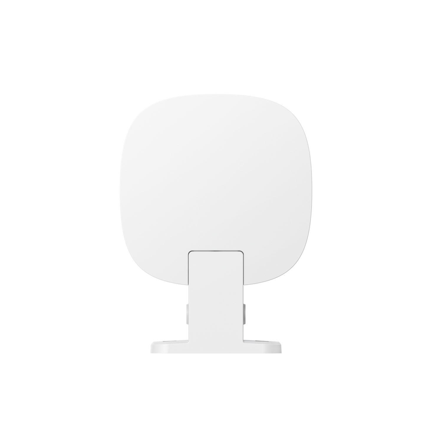 Een wit smart home-apparaat op een zwarte achtergrond.