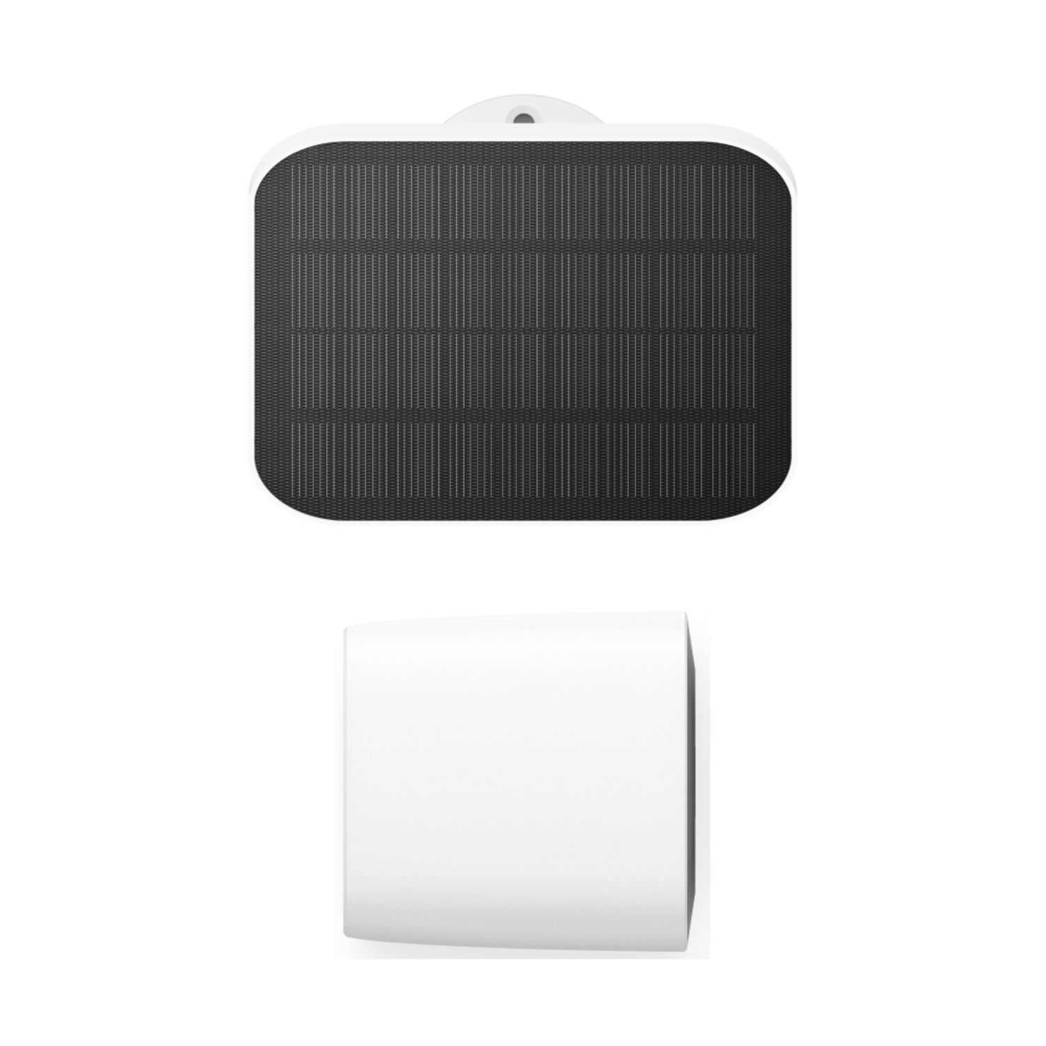 White solar panel. Top view and side view, with a dark grid pattern on the top.