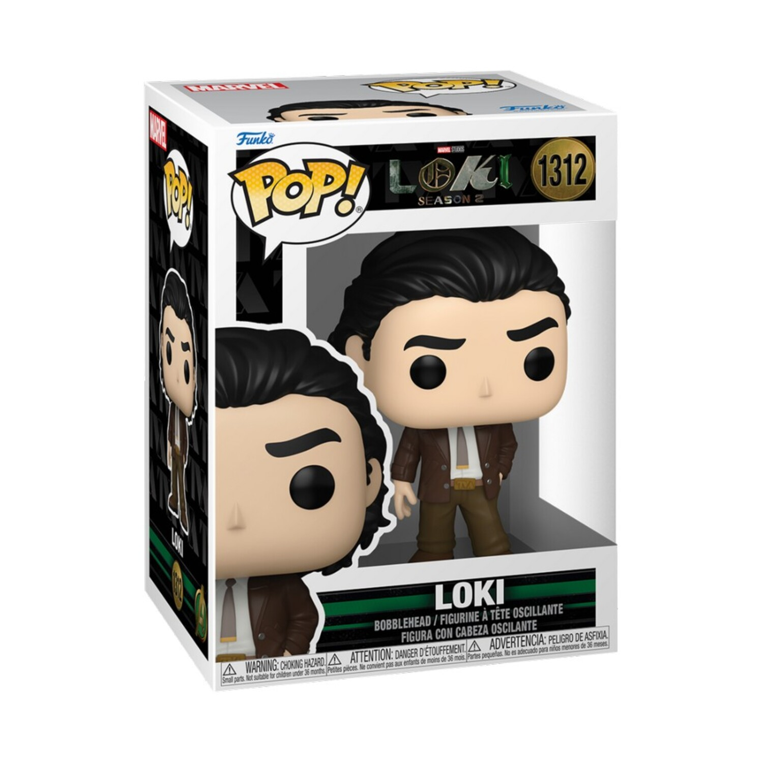 Loki Funko Pop box. Figure in box with Loki character.