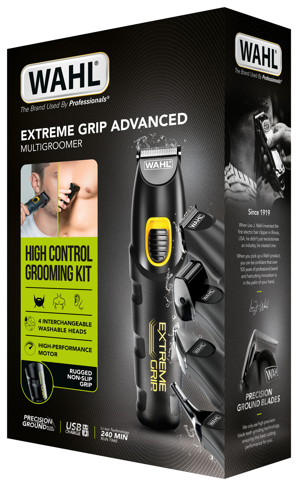 Wahl Multigroomer készlet termékdoboza képekkel és szöveggel. Ápolási kiegészítőket mutat.