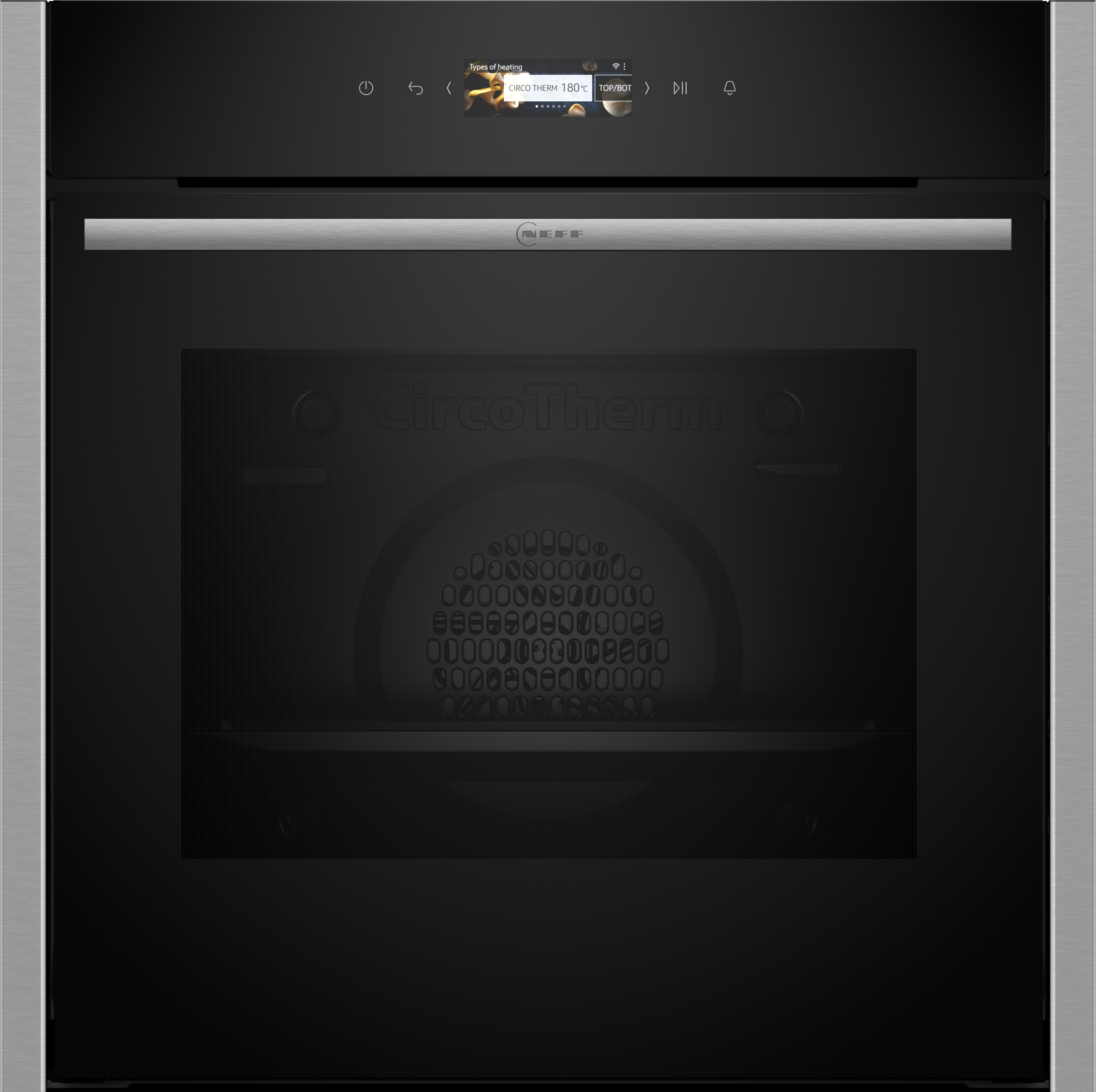 Ein schwarzer Ofen mit Display und CircoTherm-Schriftzug auf der Front. Der Hintergrund ist schlicht.