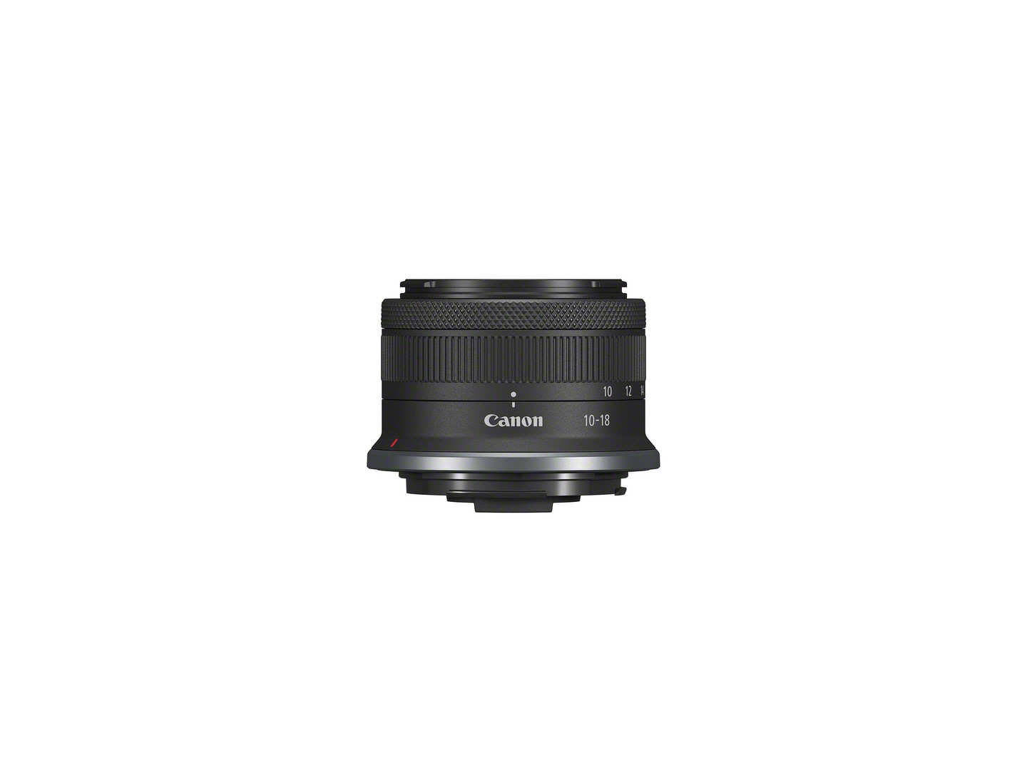 Canon-Objektiv mit Canon-Logo, 10-18 mm, schwarz, auf weißem Hintergrund.