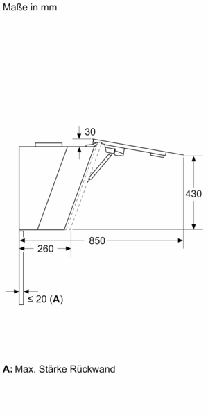 Diagramm der Bosch Küchenhaubenmaße.