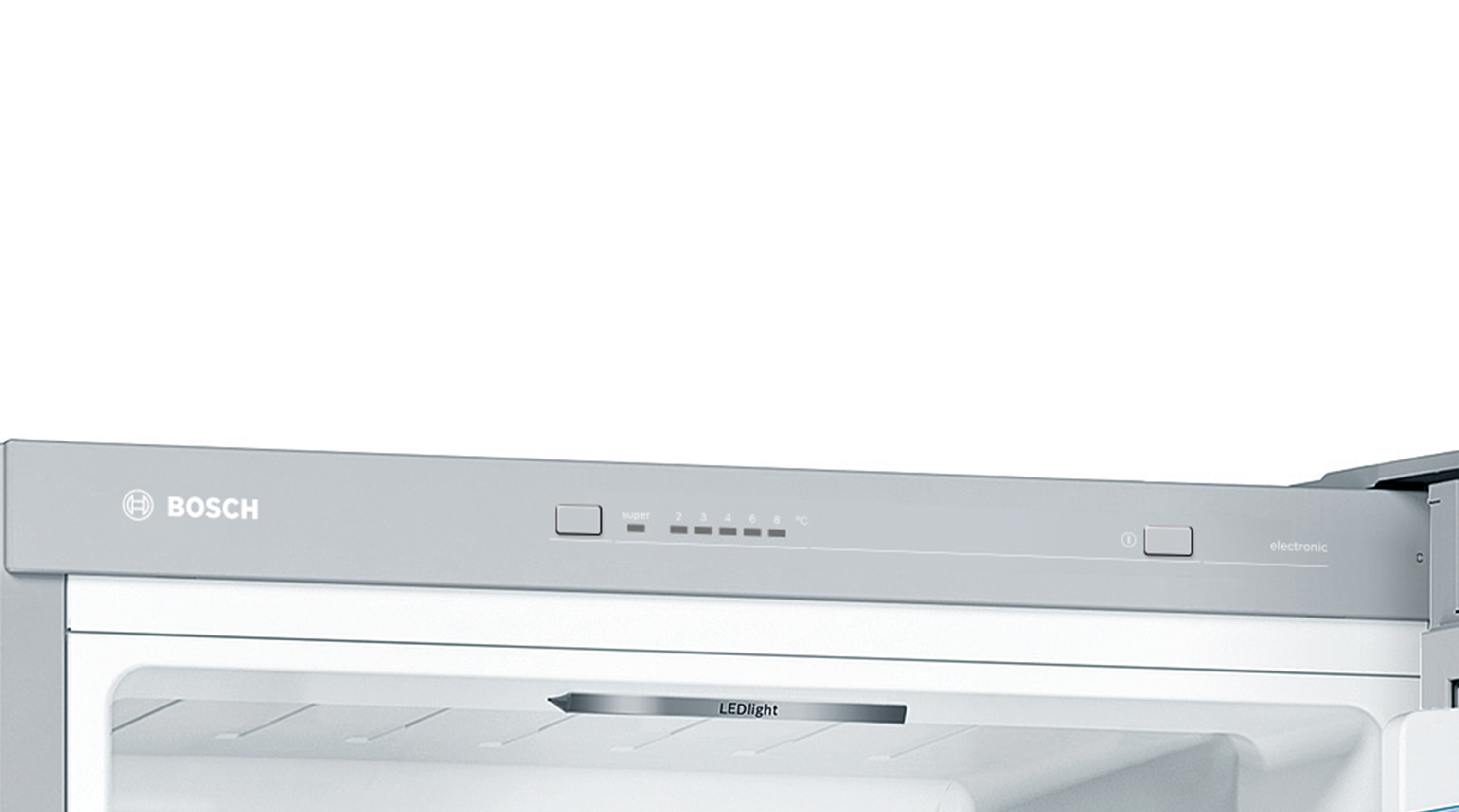 Bosch Kühlschrankinnenraum mit LED-Licht und Temperaturreglern.