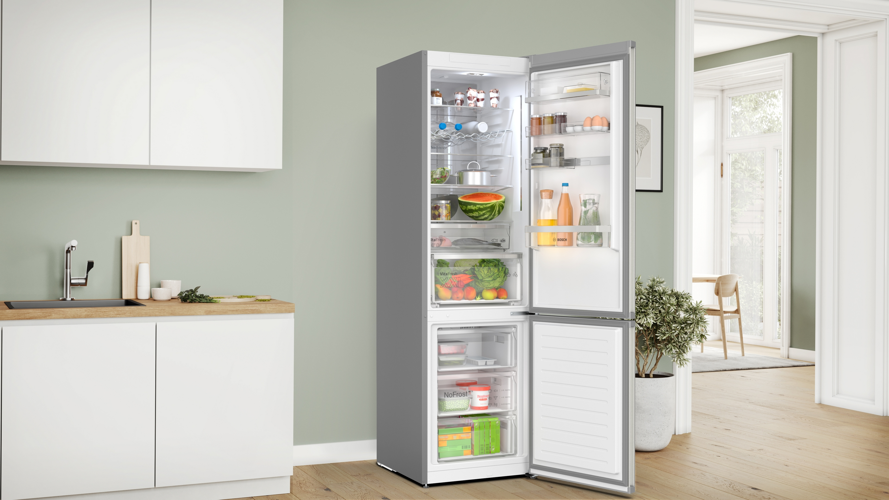 BOSCH KGN394ICF Kühl- Gefrierkombination (C, 363 l, 2030 mm hoch, Standgerät, No Frost (verminderte Eisbildung), Edelstahl (mit Antifingerprint))