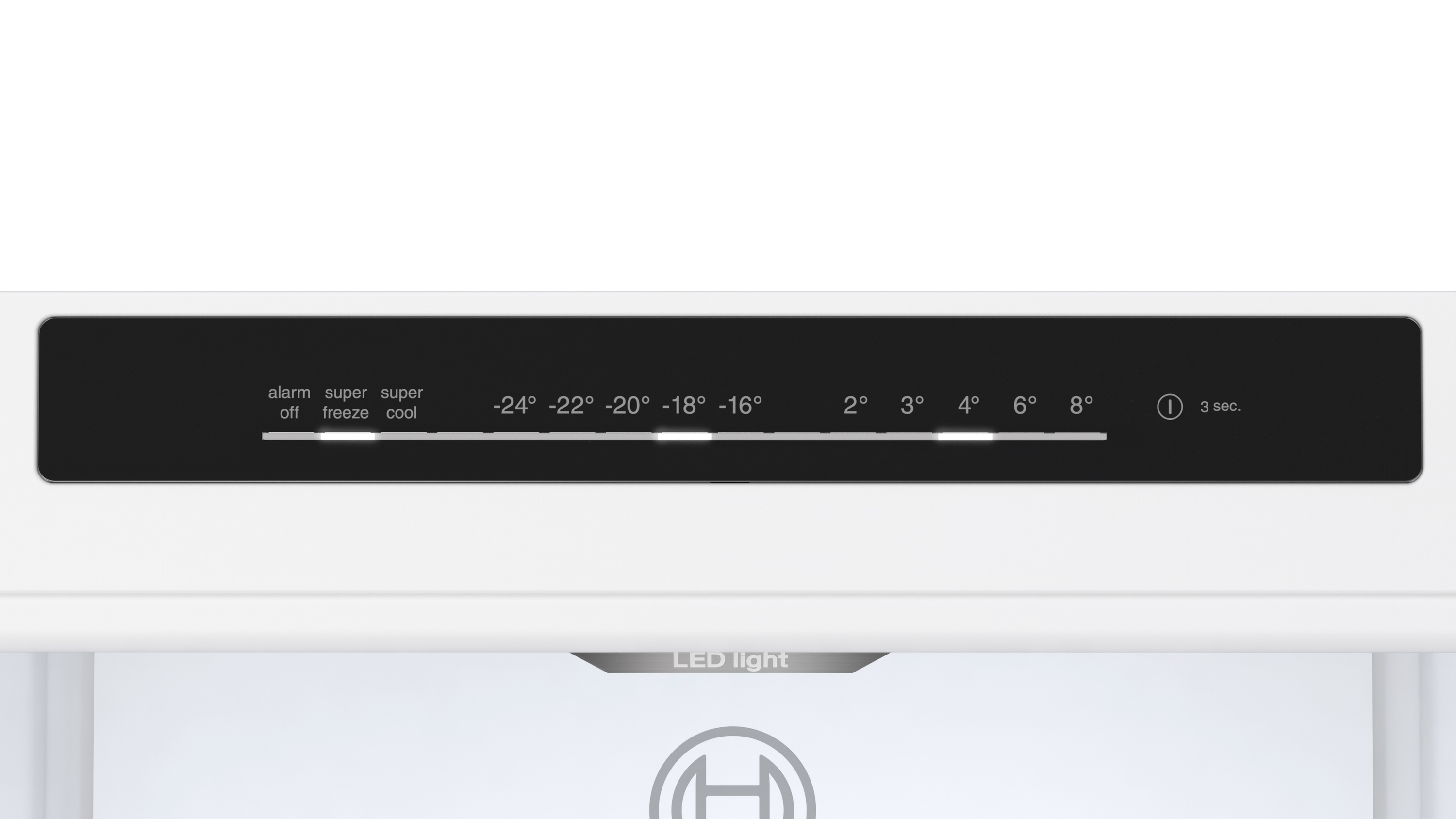 Kühlschrank-Bedienfeld mit Temperatureinstellungen.