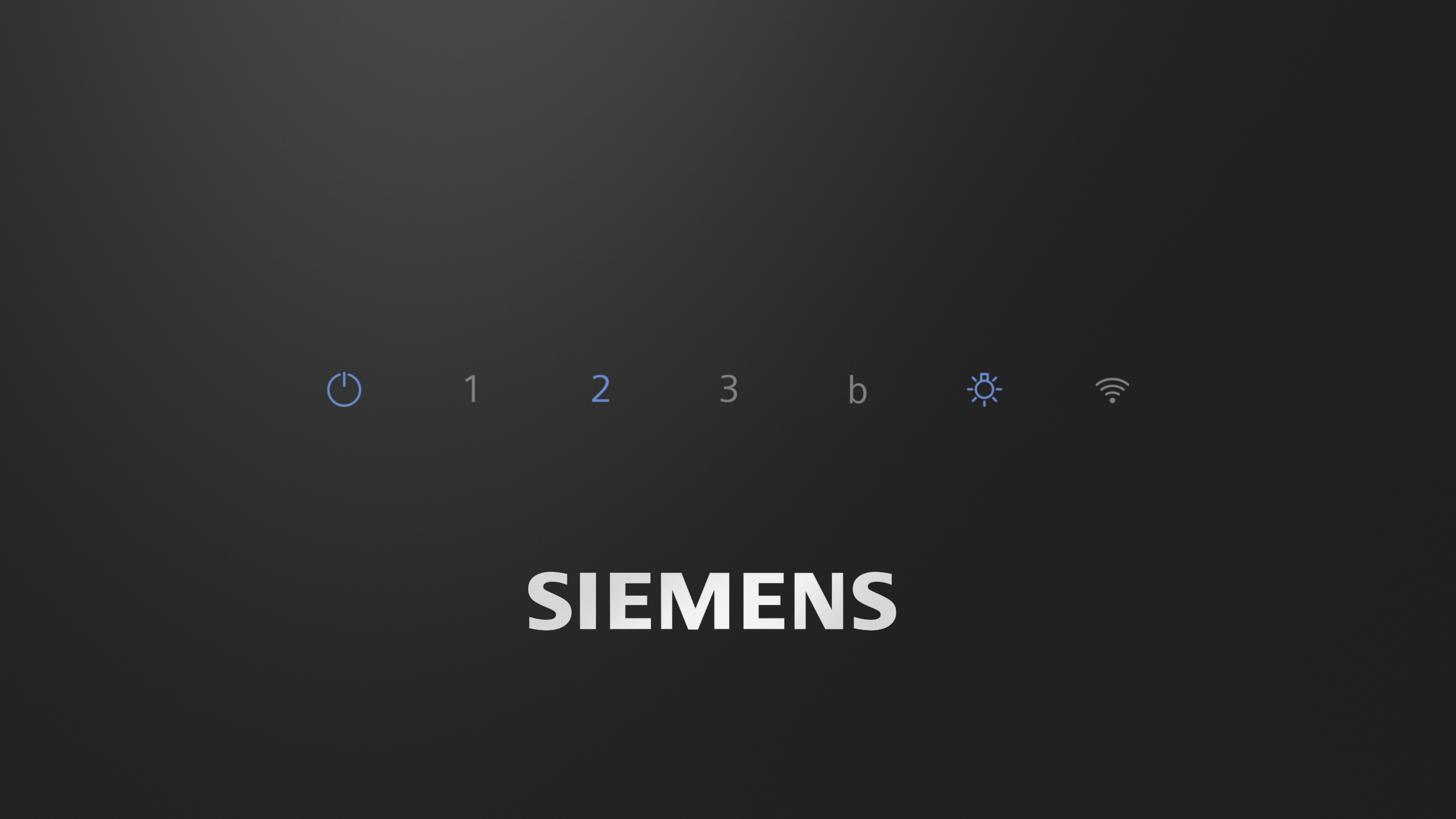 Dunkles Bedienfeld mit Siemens-Logo und Energie- und Konnektivitäts-Symbolen.