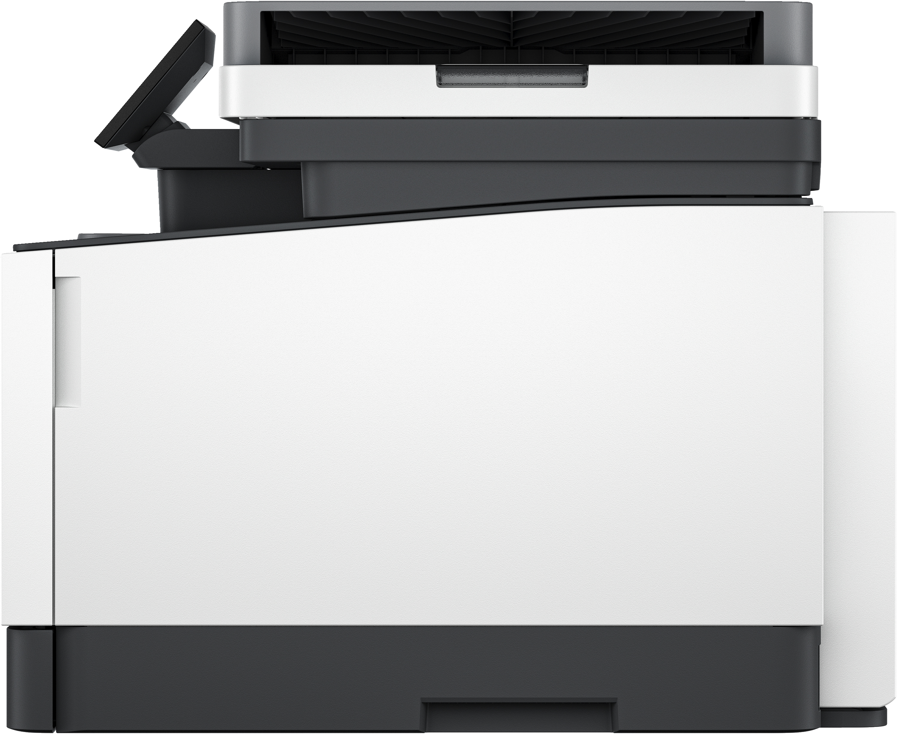 Weißer und schwarzer Multifunktionsdrucker mit offenem Top-Scanner.