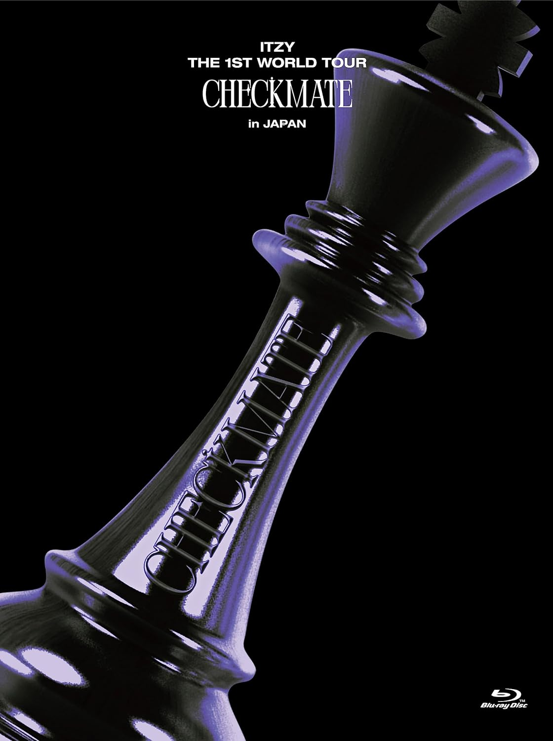 Album borító: Fekete sakkfigura "CHECKMATE" szöveggel fekete háttéren, ITZY logóval.