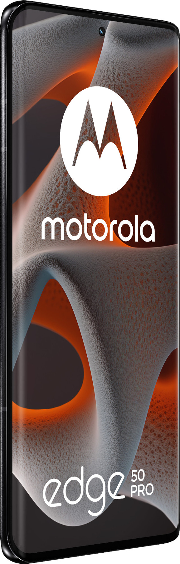 Smartfon Motorola Edge 50 Pro, czarny, z zakrzywionym wyświetlaczem.