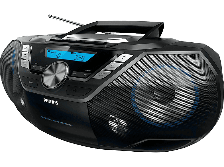 Radioodtwarzacz/Bombox PHILIPS AZB798BT Czarny, Odtw. CD, CD-R, CD-RW, BT, Wejście USB, Tuner FM/DAB+, Zasilanie Bateryjne – zdjęcie 2