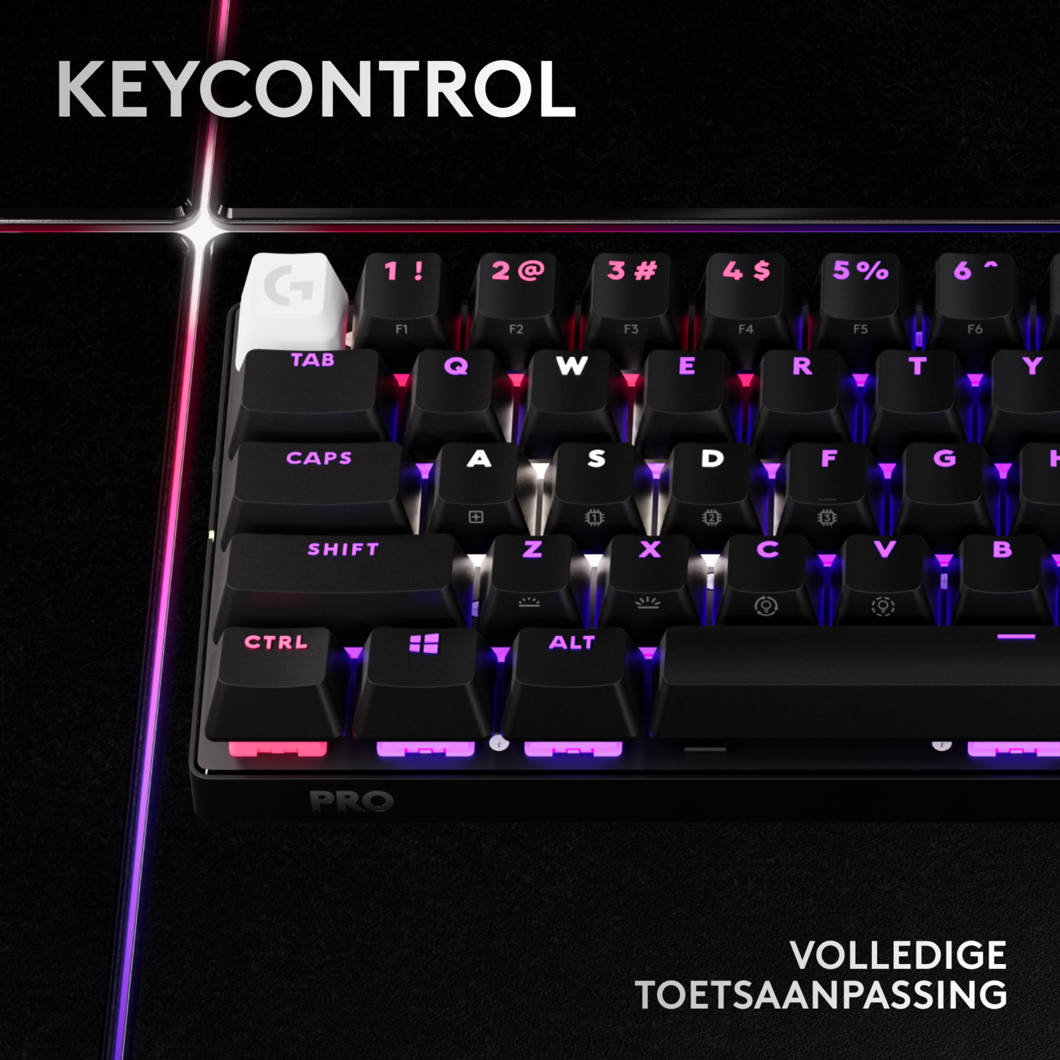 A black keyboard with white keys and the text "KEYCONTROL" above it.