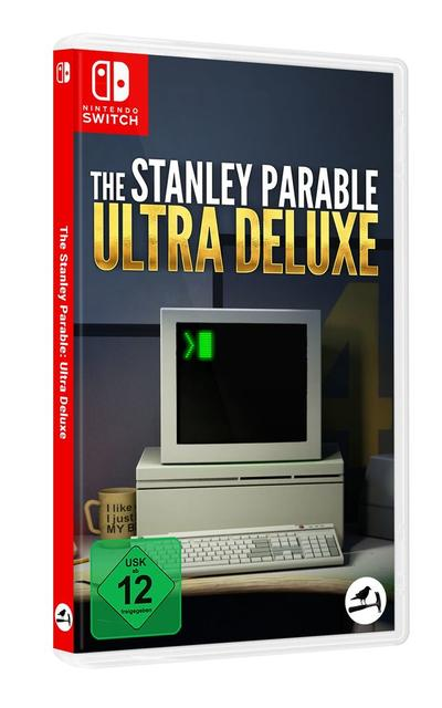 Spielbox für 'The Stanley Parable: Ultra Deluxe'. Die Box ist weiß mit einem Computer auf der Vorderseite.