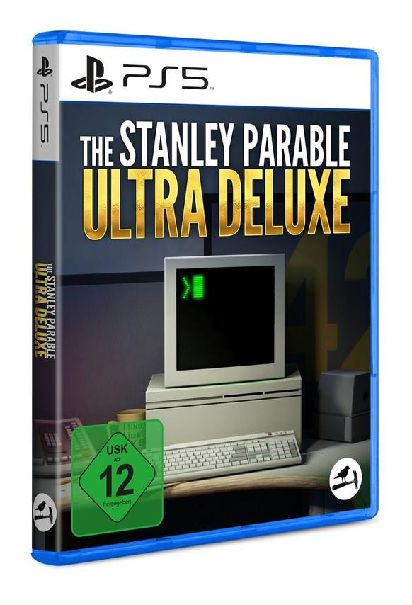 PS5-Spielverpackung für "The Stanley Parable: Ultra Deluxe". Die Verpackung ist blau.