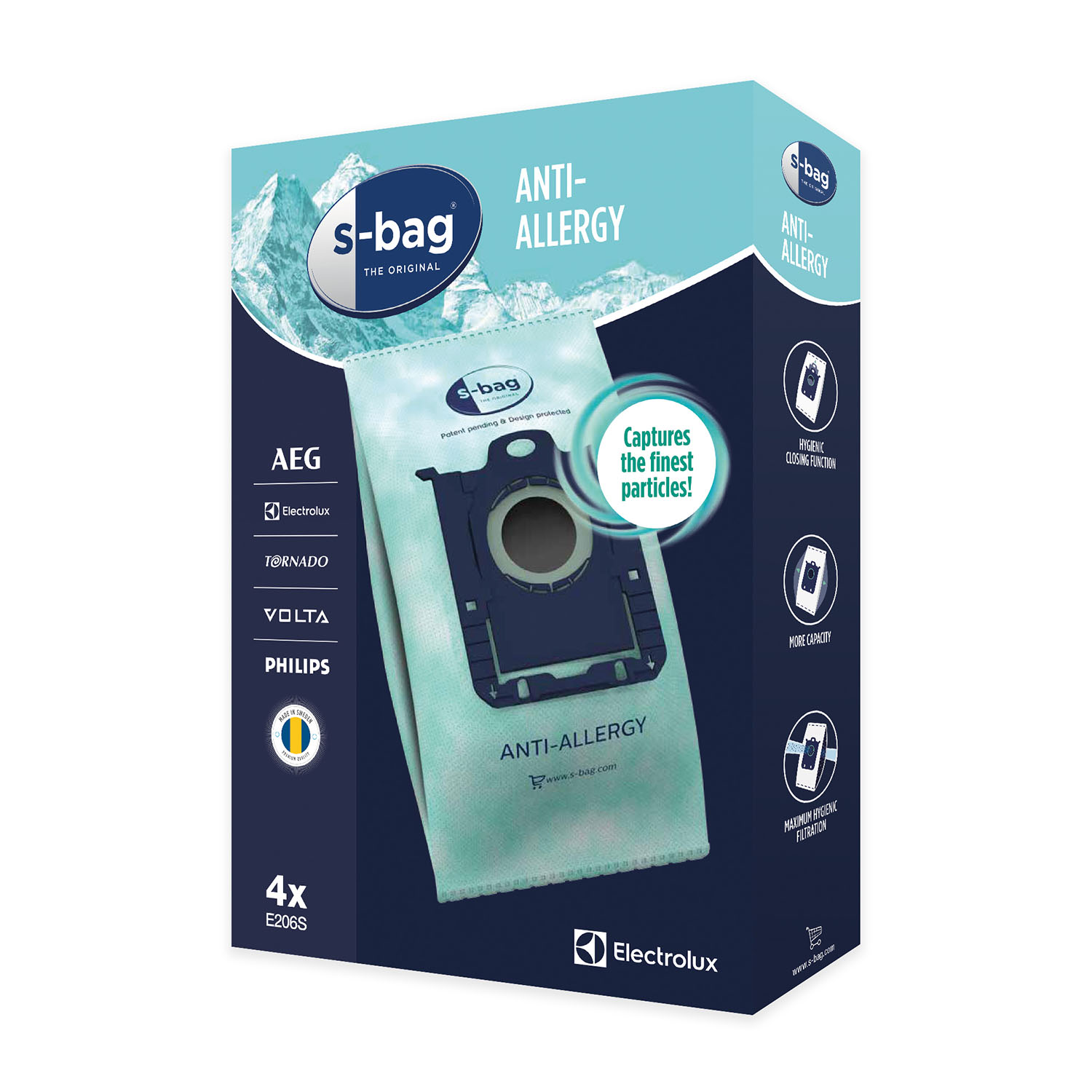 Scatola di sacchetti per aspirapolvere anti-allergia s-bag con marchio.