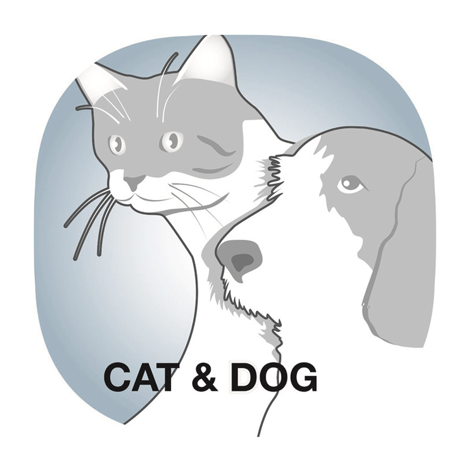 Illustrazione di un gatto e di un cane, fianco a fianco, con le parole 'CAT & DOG' sotto.