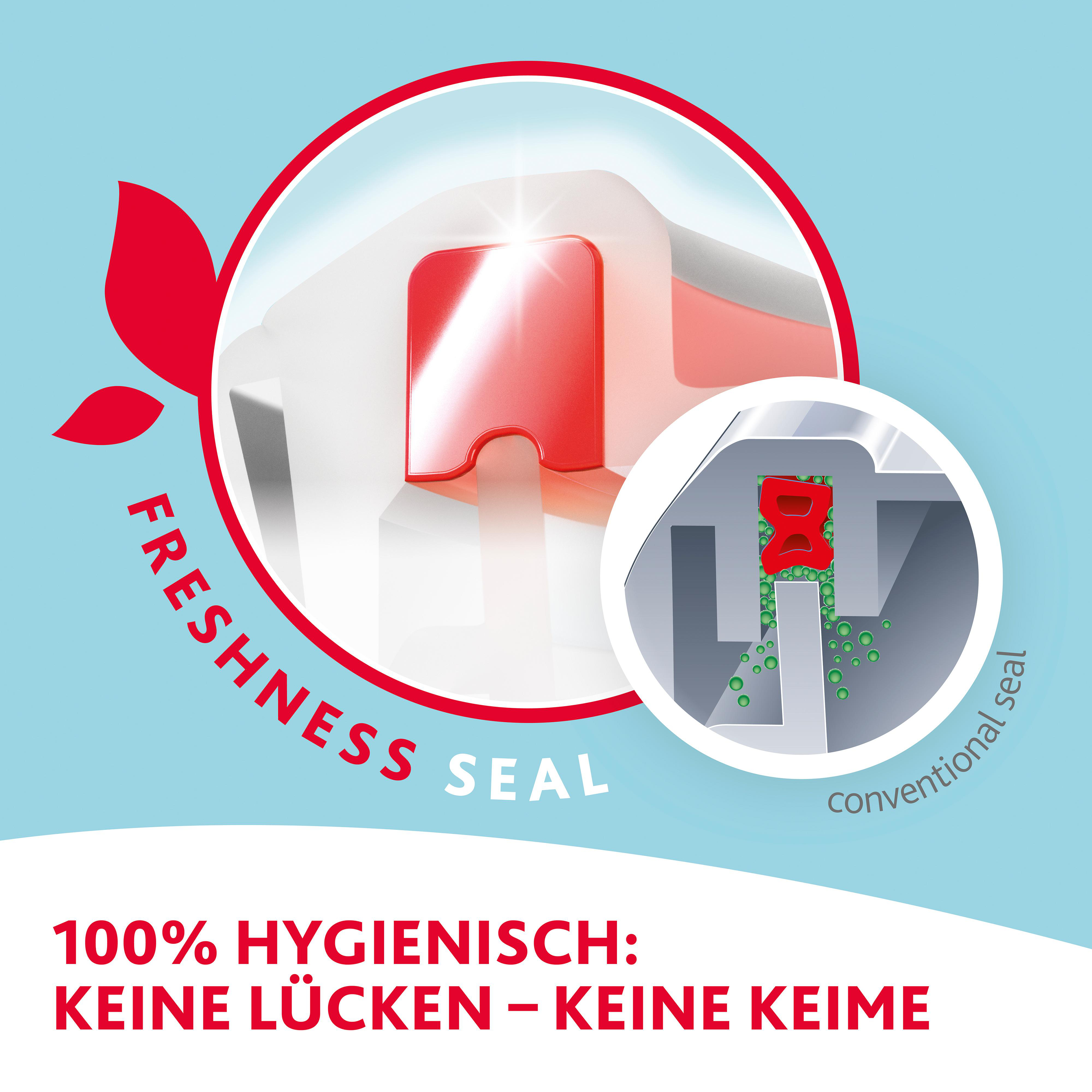 Diagramm, das ein Frischesiegel-Design mit roter Akzentuierung und den Worten 'Frischesiegel' zeigt.