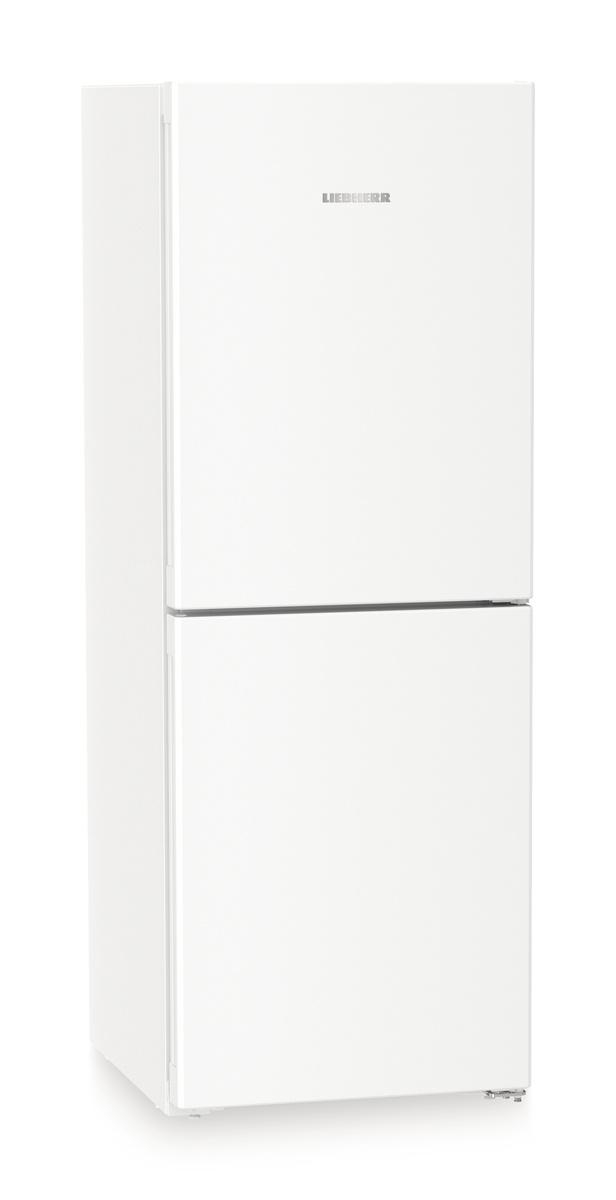 Weißer Liebherr-Kühlschrank mit zwei Türen. Der Markenname ist oben sichtbar.