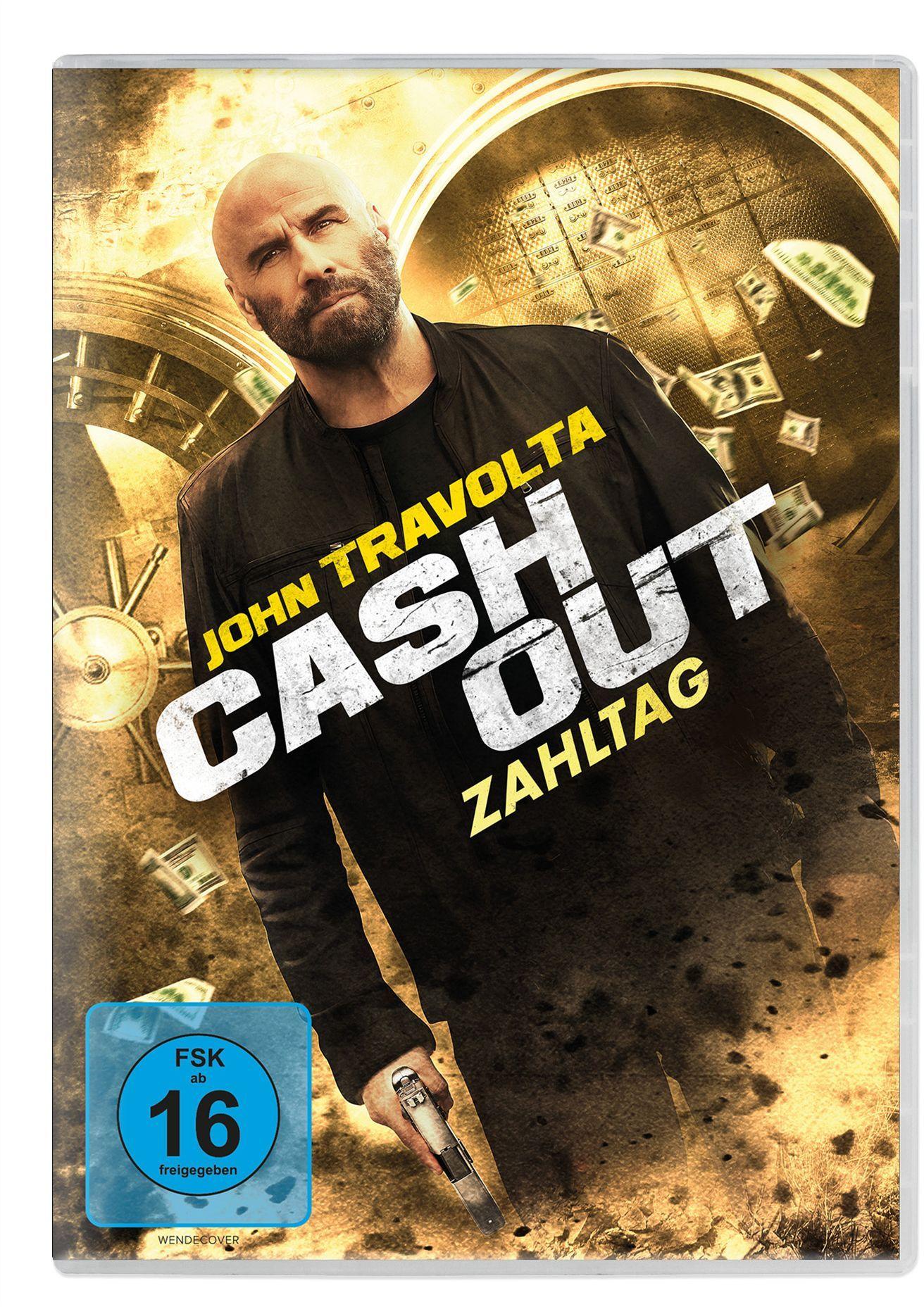 John Travolta auf einem DVD-Cover. Text: "Cash Out Zähltag". Pistole in der Hand.