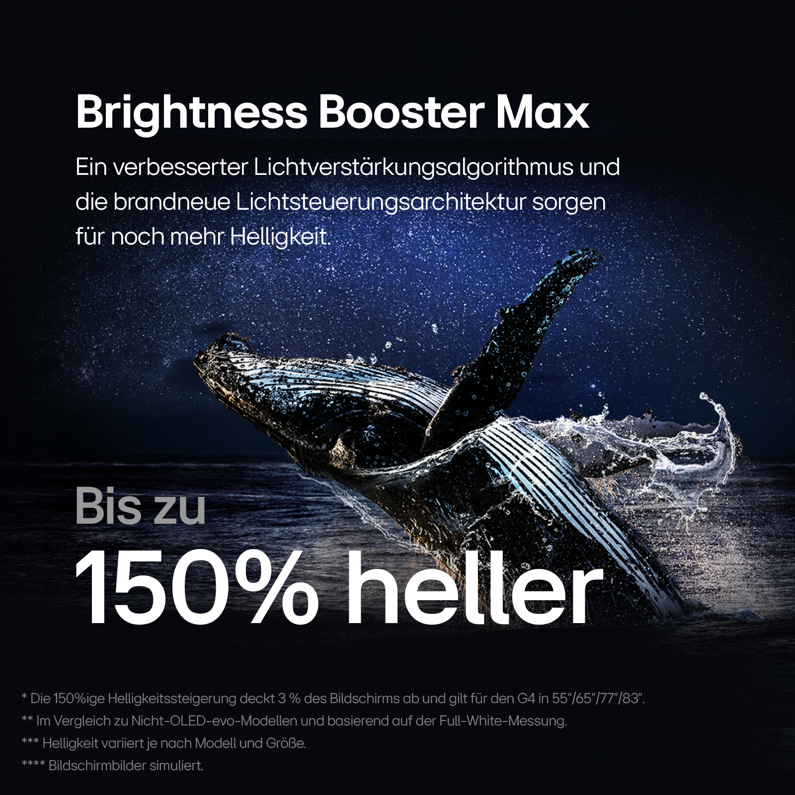 Ein Wal, der aus dem Wasser springt, mit Text über Helligkeit.