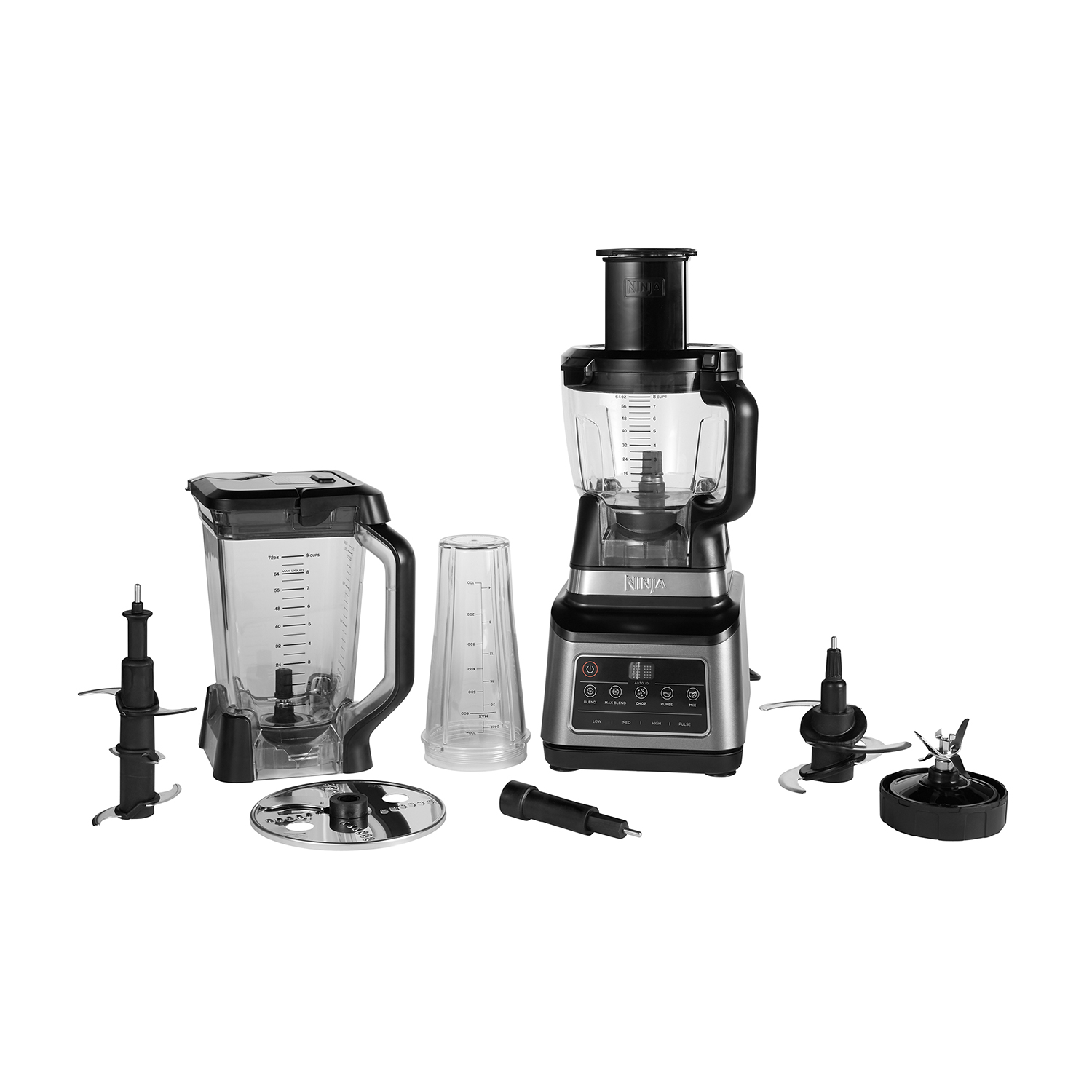 Frullatore e robot da cucina Ninja con tutti gli accessori.