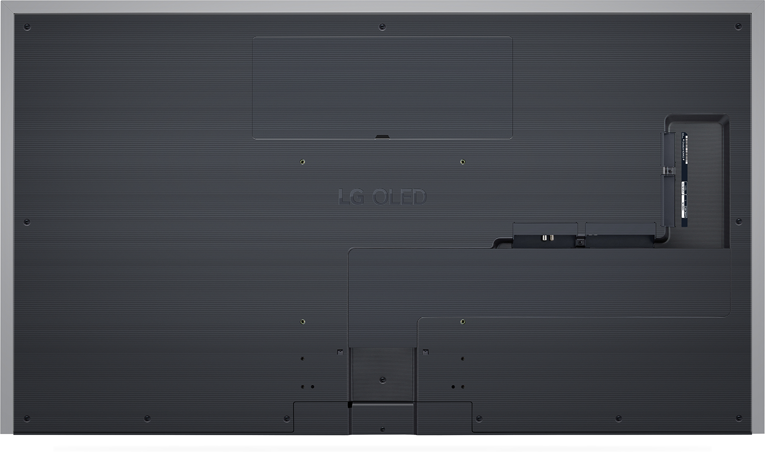 Rückseite eines schwarzen LG OLED-Fernsehers mit Anschlüssen.