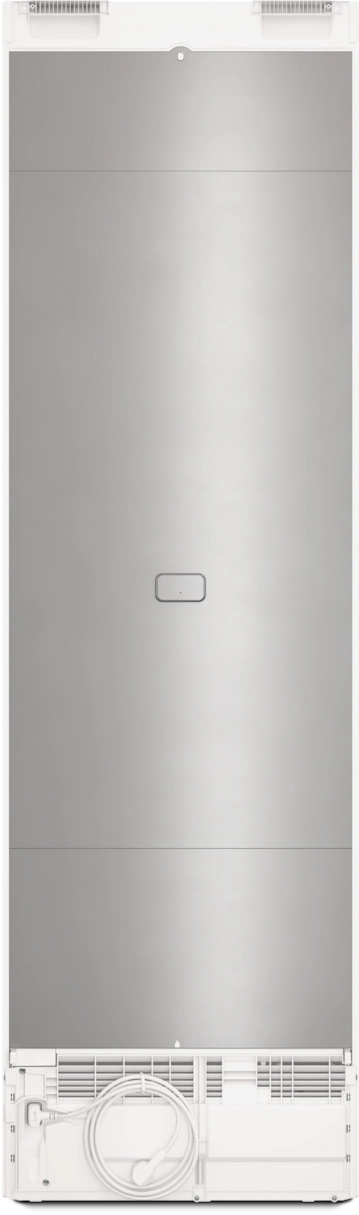 Panel trasero del refrigerador blanco con elementos.
