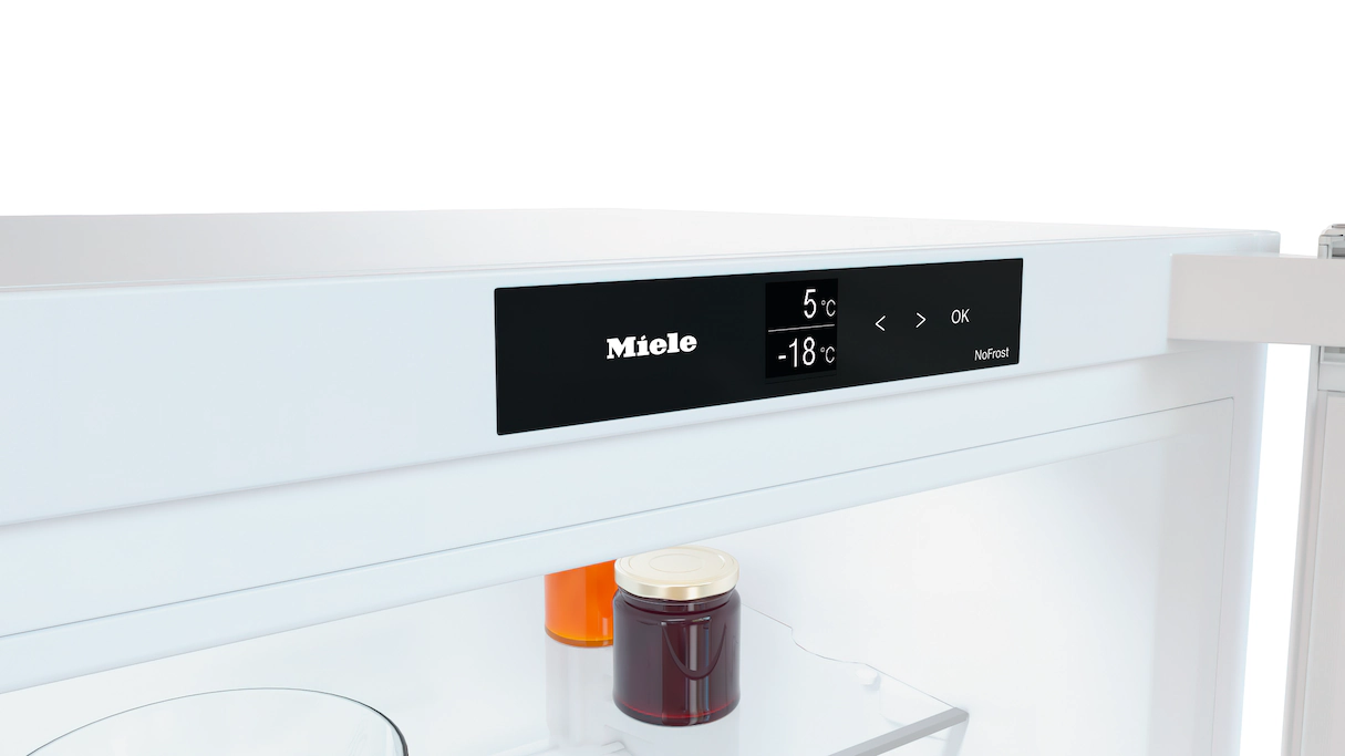 Una pantalla de refrigerador que muestra la temperatura y la configuración.
