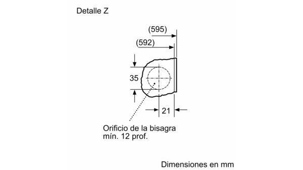 Dibujo técnico con dimensiones. Una vista detallada, que muestra medidas en milímetros.