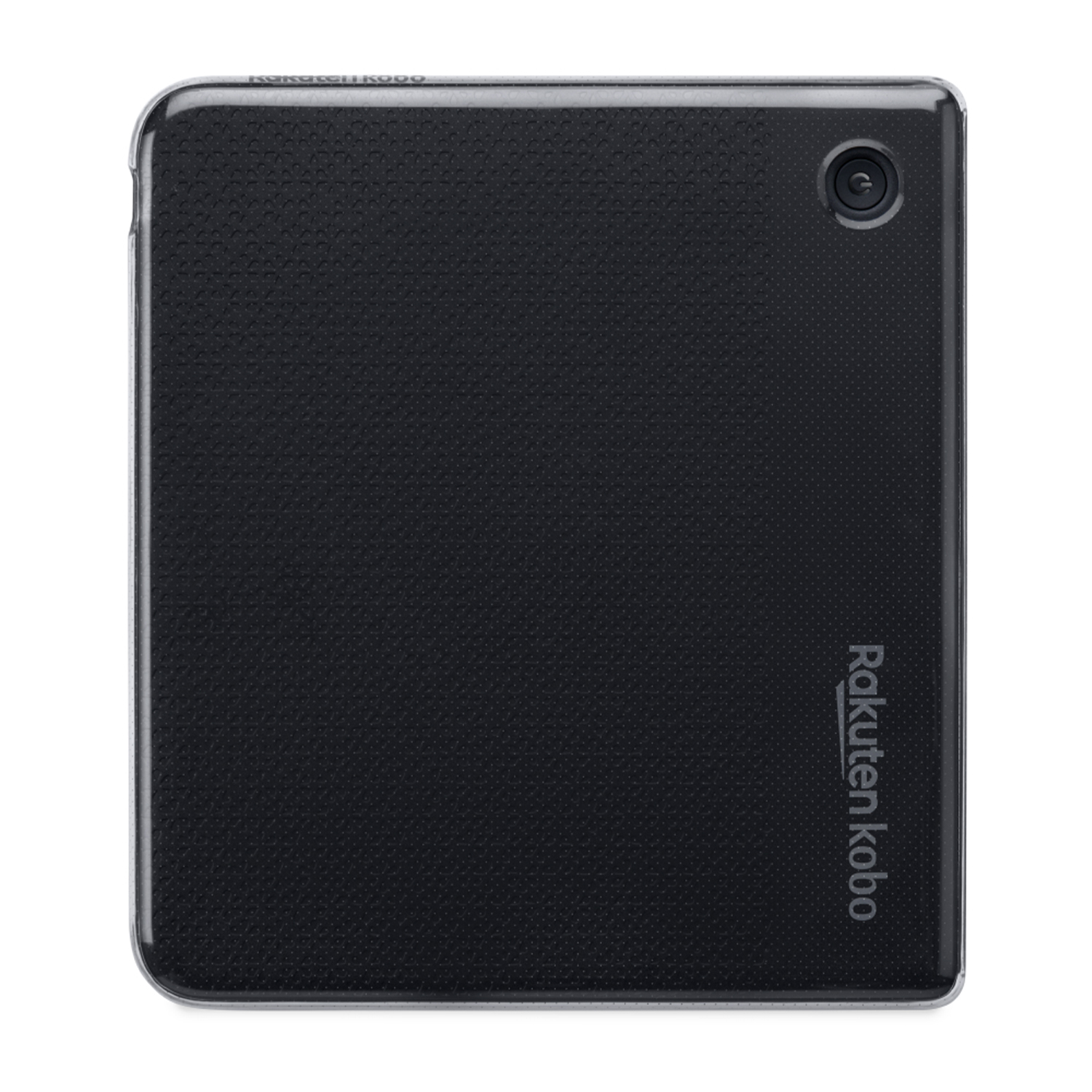 E-reader nero con una piccola fotocamera e il logo Rakuten Kobo.