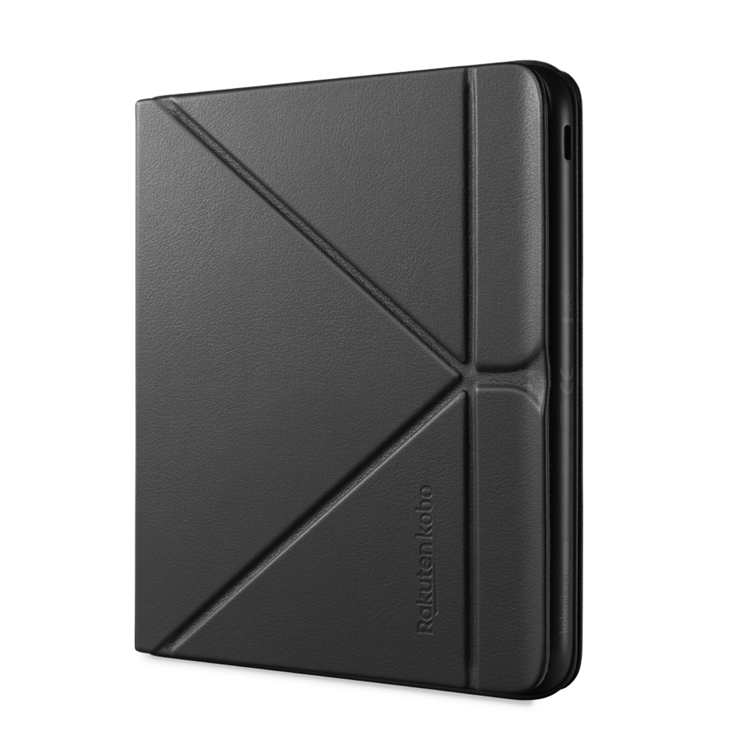 Custodia nera per e-reader con un design geometrico. La custodia è chiusa.