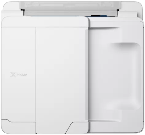 Weißer Drucker mit Canon Pixma Logo, Draufsicht.