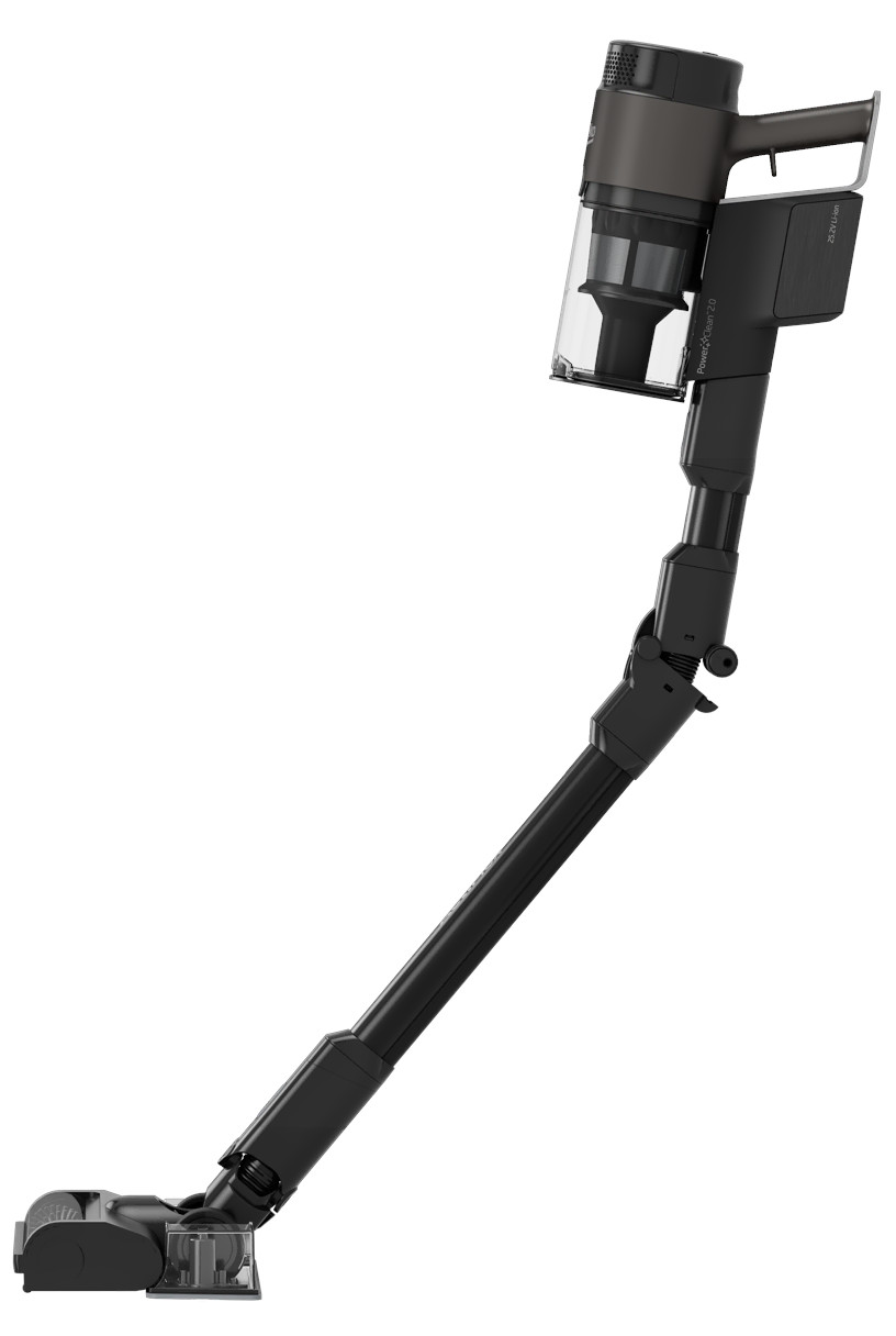 Czarny i szary odkurzacz bezprzewodowy na białym tle.