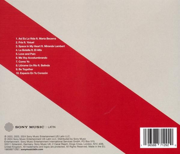 CD-Cover mit roten und weißen Streifen und Text. Die Titelliste der CD ist sichtbar.