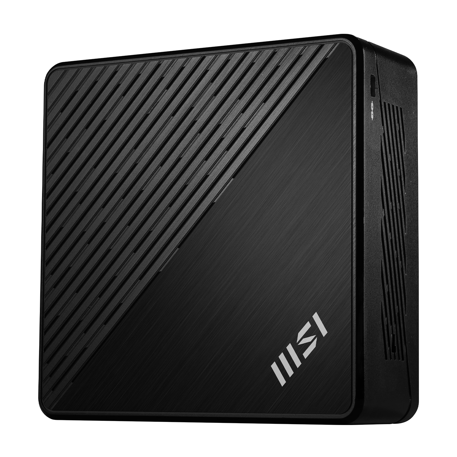 Case per computer MSI nero con linee angolate e il logo MSI, su sfondo bianco.