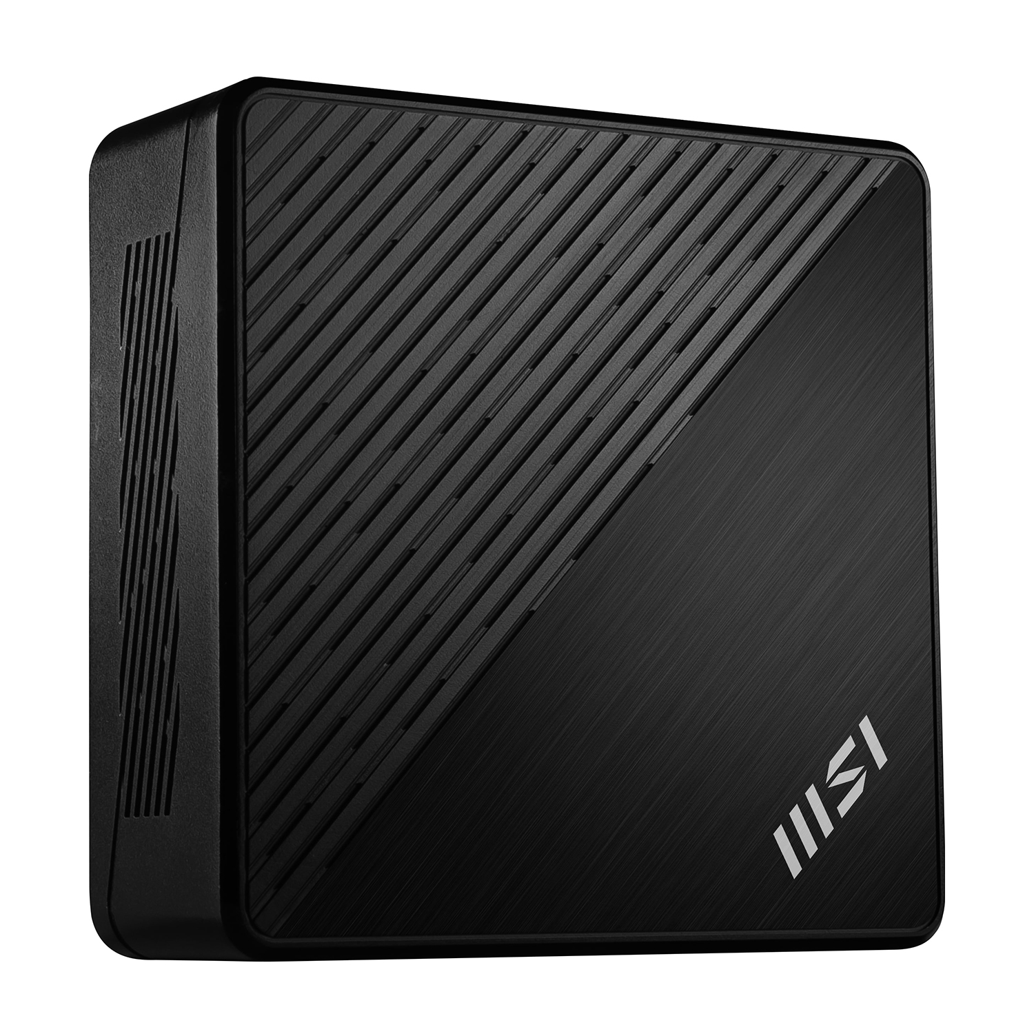 Un computer MSI nero con un design diagonale sulla parte anteriore.