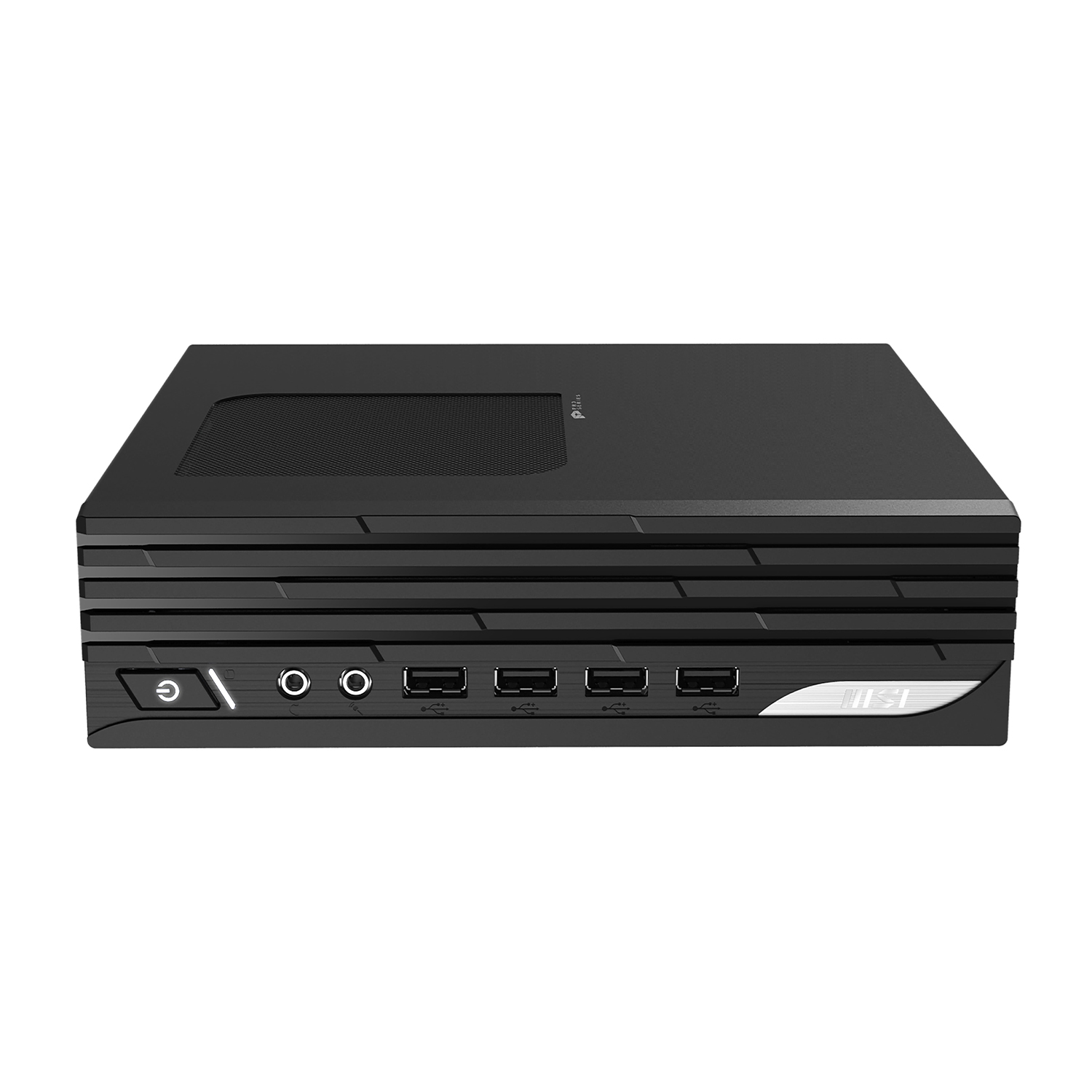 Un computer MSI nero con più porte sul pannello frontale.