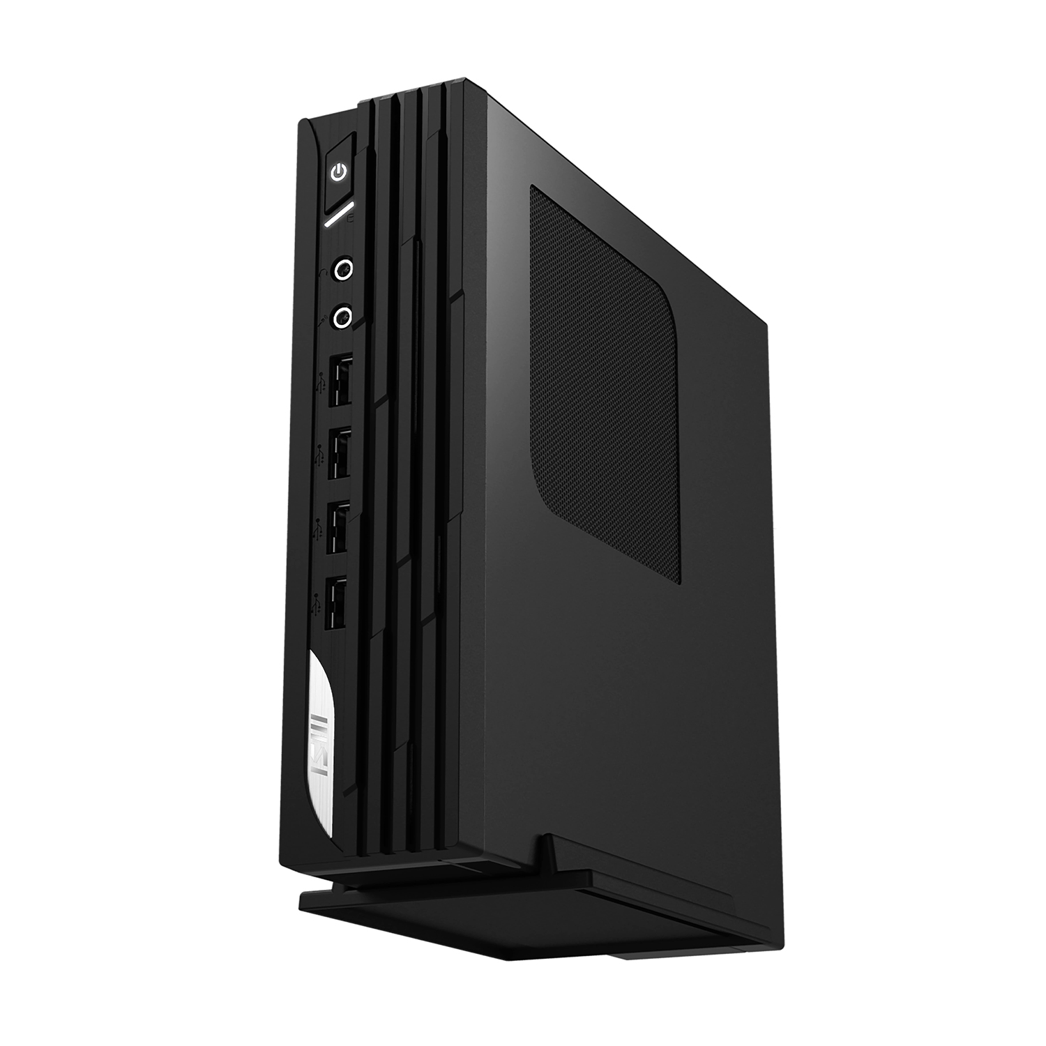 Case del computer nero con varie porte. Il case è su uno sfondo bianco.
