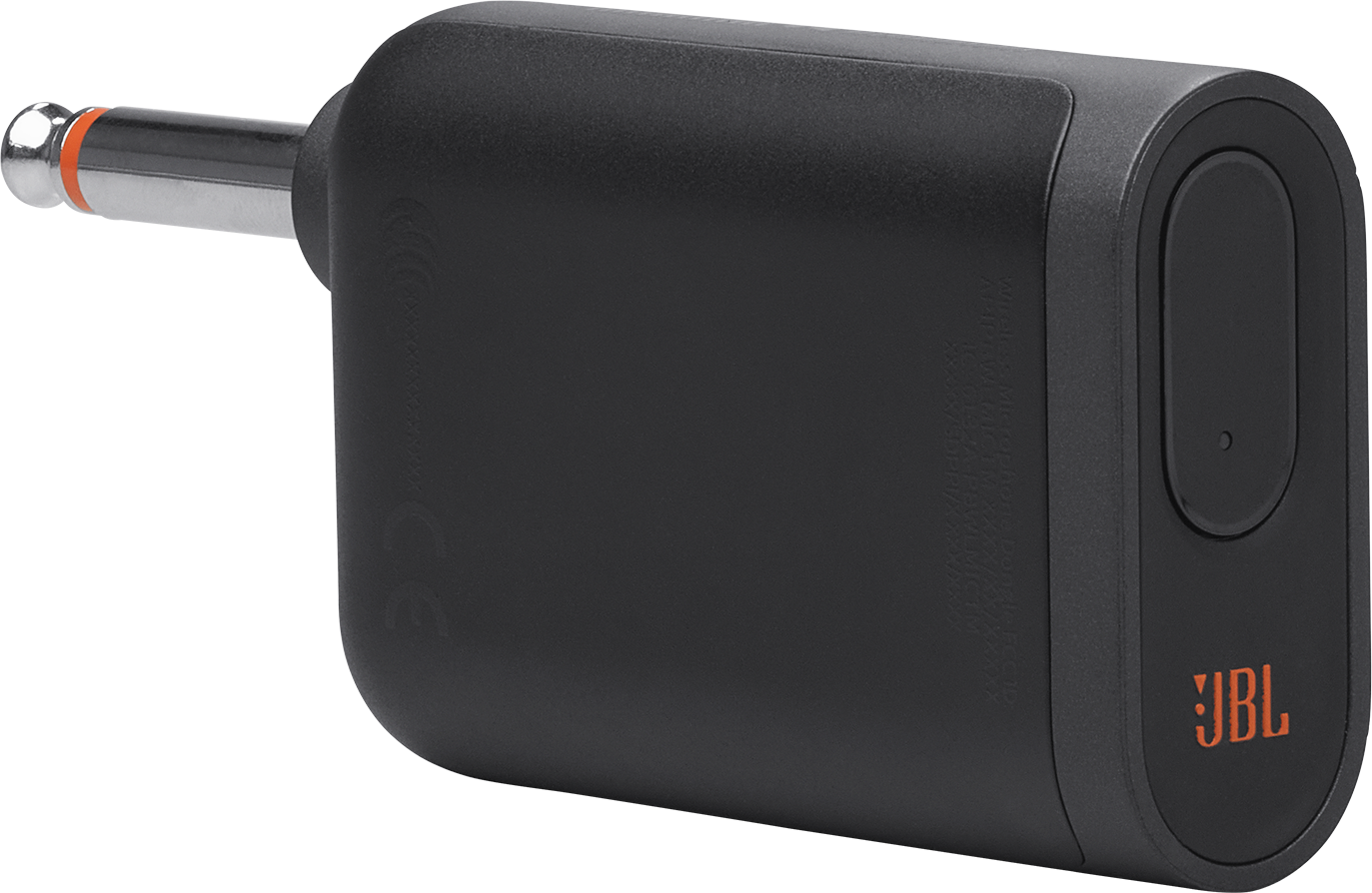 Schwarzer JBL-Audioadapter mit orangefarbenem JBL-Logo auf Schwarz.