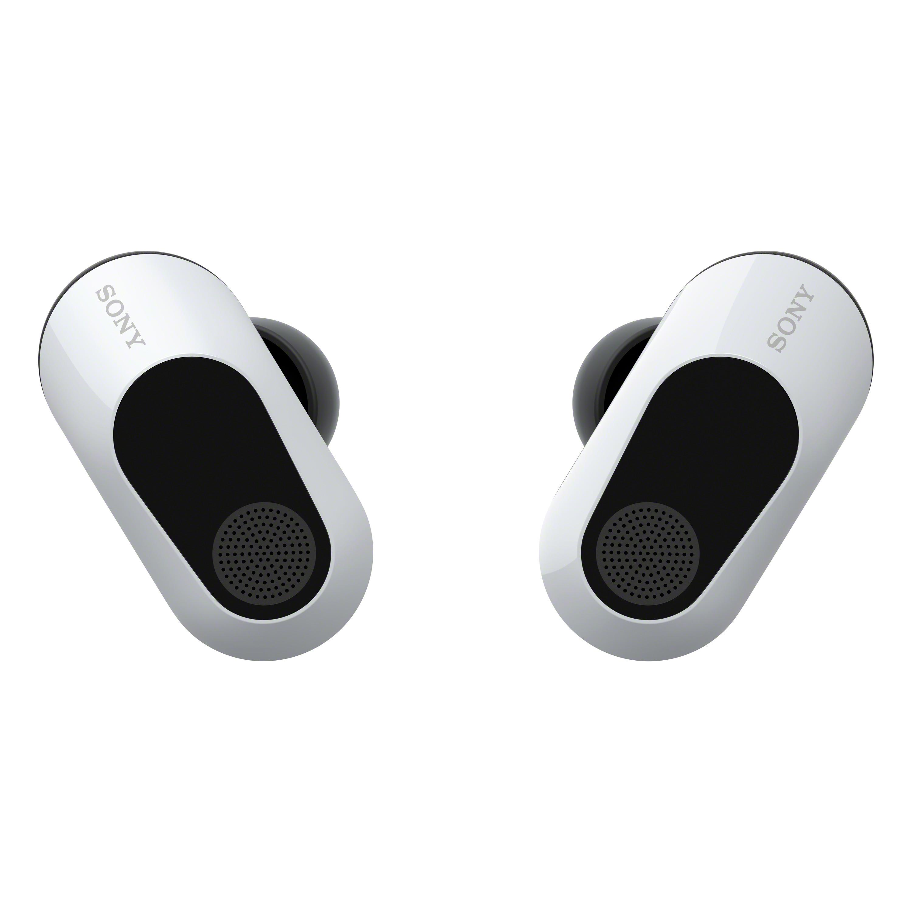 Dos auriculares blancos y negros con la marca 'SONY', ligeramente inclinados al espectador.
