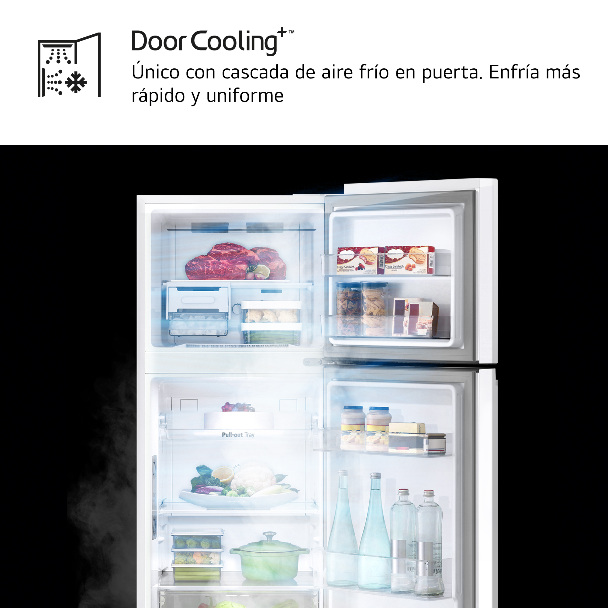 Frigorífico dos puertas - LG GTBV22SWGKD, No Frost, 144.5 cm, 217 l, DoorCooling+™,  Multi Air Flow, Blanco