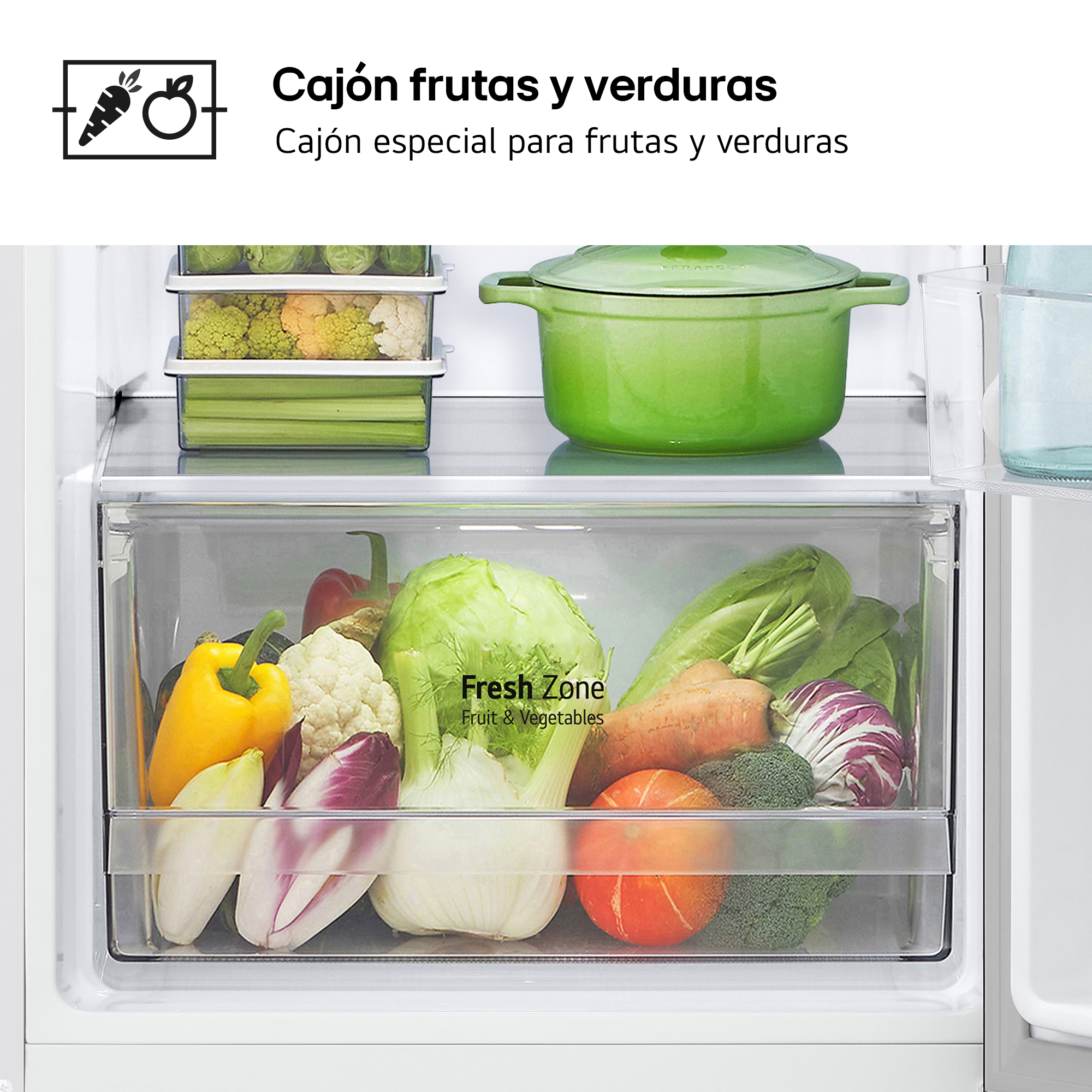 Frigorífico dos puertas - LG GTBV22SWGKD, No Frost, 144.5 cm, 217 l, DoorCooling+™,  Multi Air Flow, Blanco