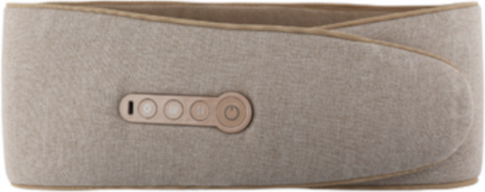 Gros plan d'une ceinture chauffante beige avec des boutons de commande.