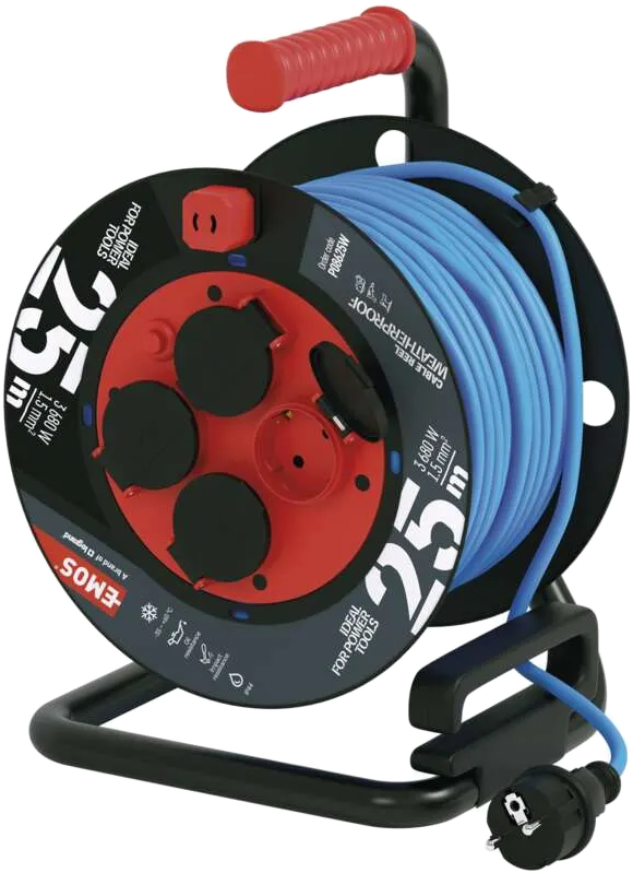 EMOS Hosszabbító dob 25m, 4S, Weatherproof kék, IP44, 3680W, 230V (P08625W)