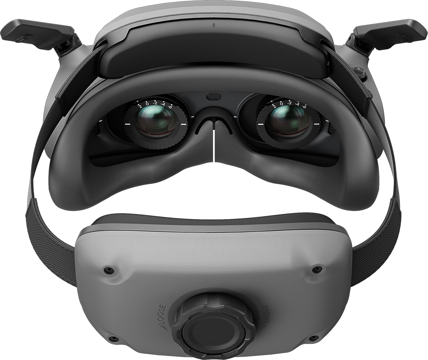 VR szemüveg közeli képe, lencséket és állítható beállításokat mutatva a viselő számára.