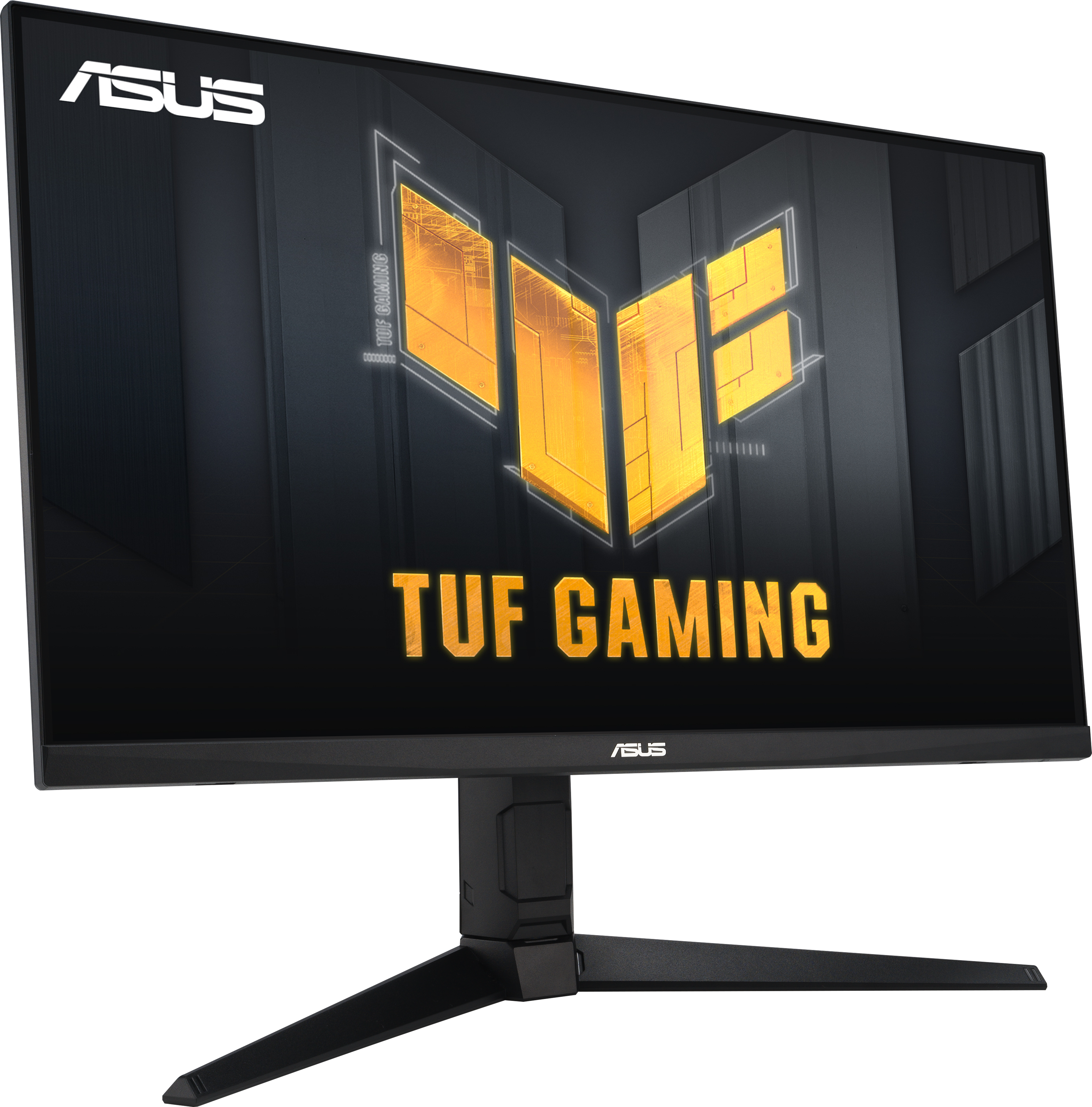 Un moniteur d'ordinateur avec les mots 'TUF GAMING' à l'écran.