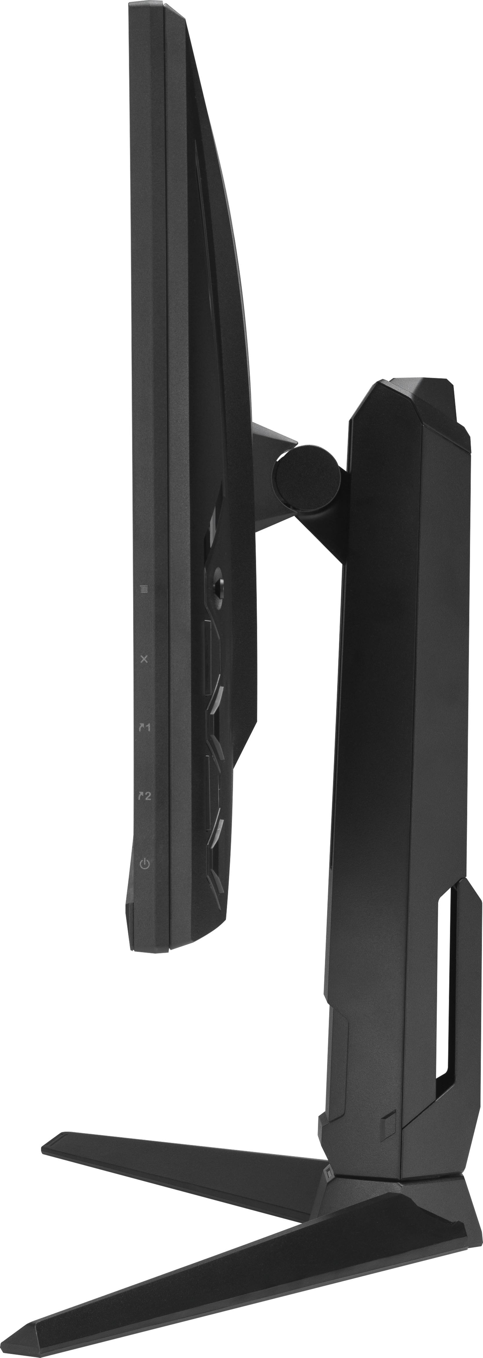 Moniteur noir, vue latérale, montrant les boutons et le support.