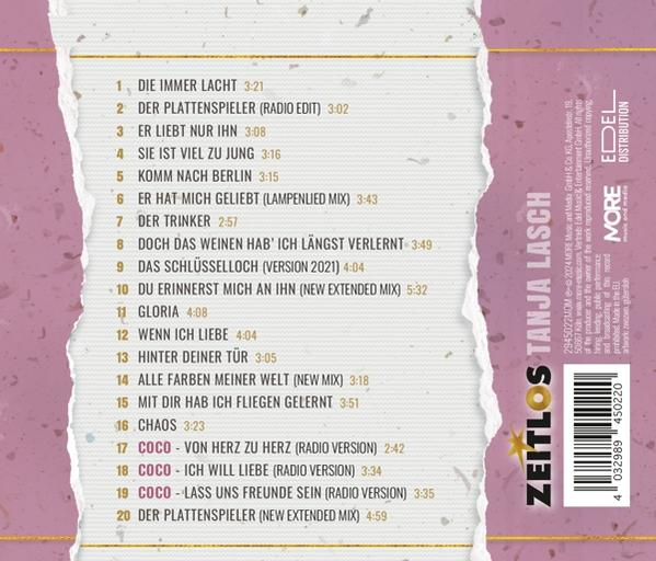 Albumcover mit Songtiteln und Künstlerdetails. Text auf zerrissenem Papierhintergrund. Titel Tanja Lasch.